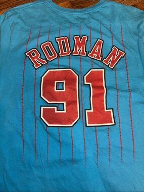 Dennis Rodman Mitchell & Ness Light Blue Bulls #91 Short Sleeve Tee